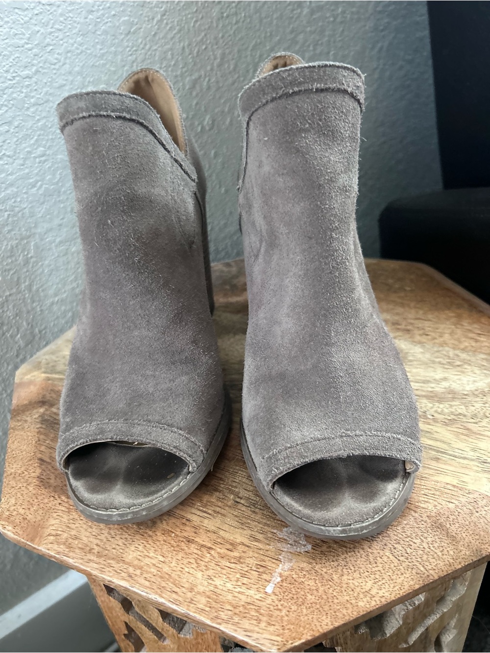 Lucky Brand Gray Suede Peep-Toe Ankle Booties